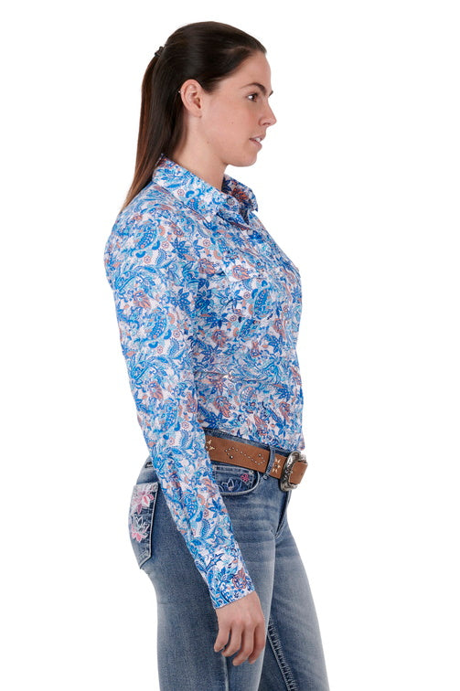 Womens Frances Ls Shirt (Blue/Coral)