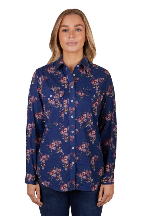 Wmns Belle Full Plkt Ls Shirt (Navy)