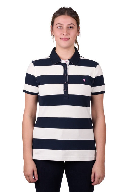 Wmns Rachel Stripe S/S Polo (White/Dark Navy)