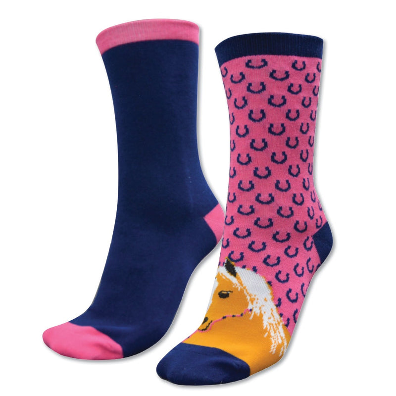 Homestead Socks - Twin Pack (Navy/Hot Pink (Horse))