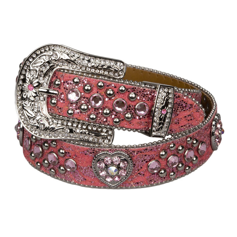 Girls Pink Sparkling Belt with Heart Concho