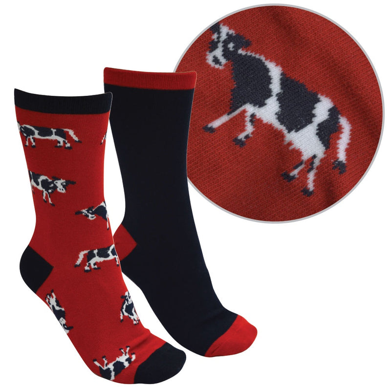 Kids Farmyard Socks - Twin Pack (Red/Navy)