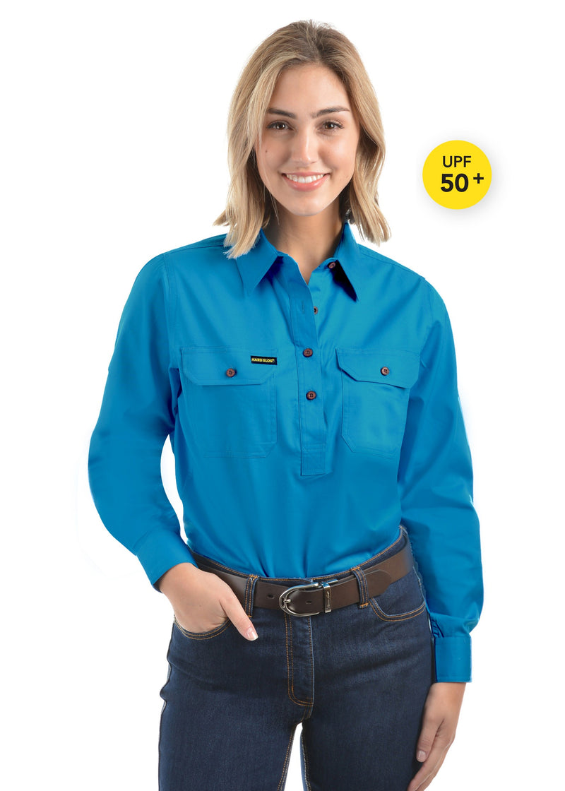 Womens Half Placket Light Cotton Shirt (Bright Blue)