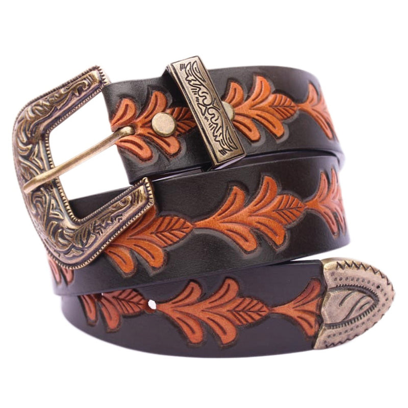 Belt - Western Ladies Floral Hand Tooled Leather