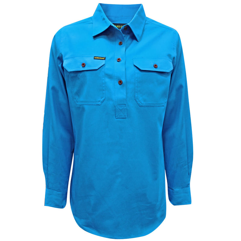 Womens Half Placket Light Cotton Shirt (Bright Blue)