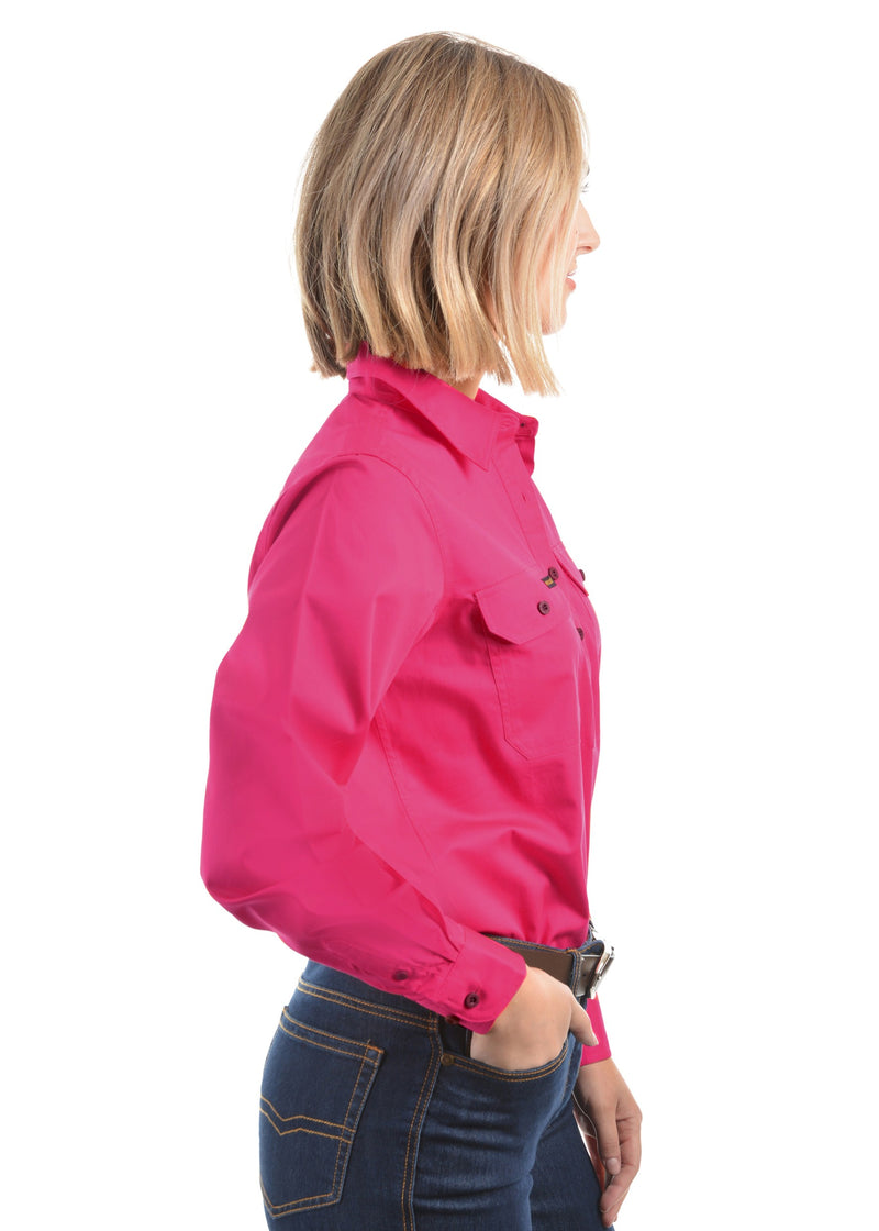 Womens Half Placket Light Cotton Shirt (Bright Pink)